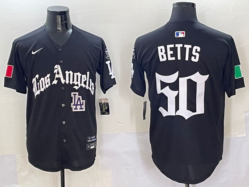 Men Los Angeles Dodgers #50 Betts Black Five generations Joint Name 2025 Nike MLB Jersey style 11->los angeles dodgers->MLB Jersey